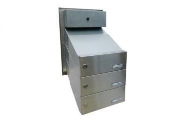 3x poštovní schránka D-041 do sloupku s el. + čelní deska s 3x zvonkem a HM URMET NEREZ