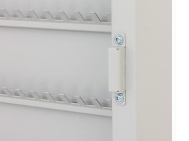 Prosklená skříňka na klíče TSK100, 100 háčků, světle šedá